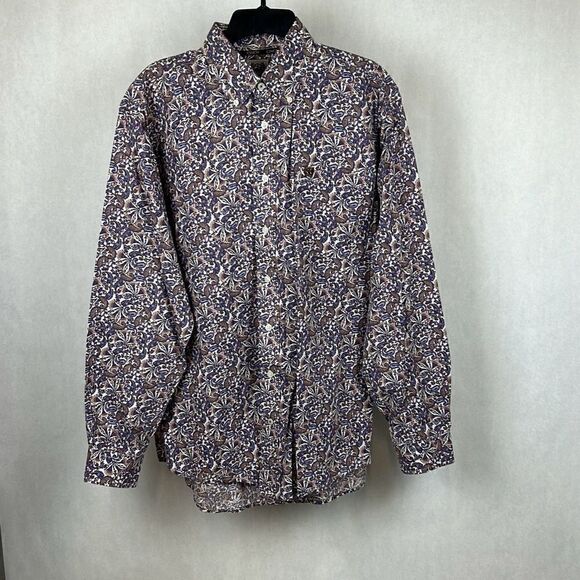 Cinch Button Down Shirt Sz Medium Long Sleeve Paisley Blue Brown - Picture 1 of 5